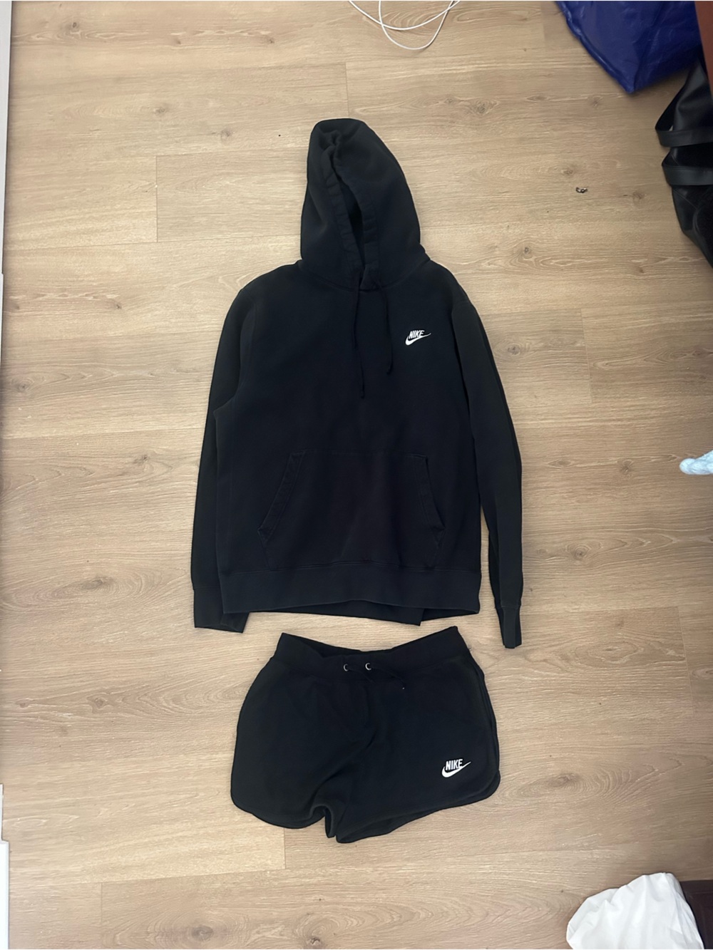 Nike Black Hoodie & Shorts Set with White Swoosh